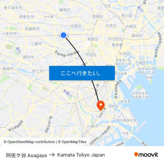 阿佐ケ谷 Asagaya to Kamata Tokyo Japan map