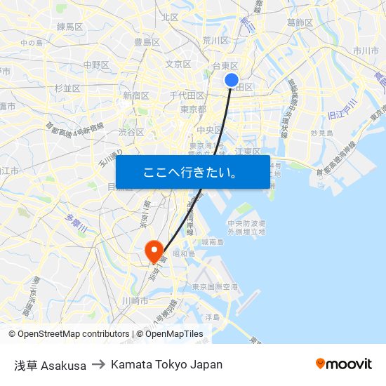 浅草 Asakusa to Kamata Tokyo Japan map