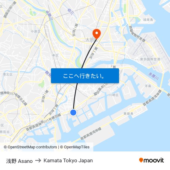浅野 Asano to Kamata Tokyo Japan map