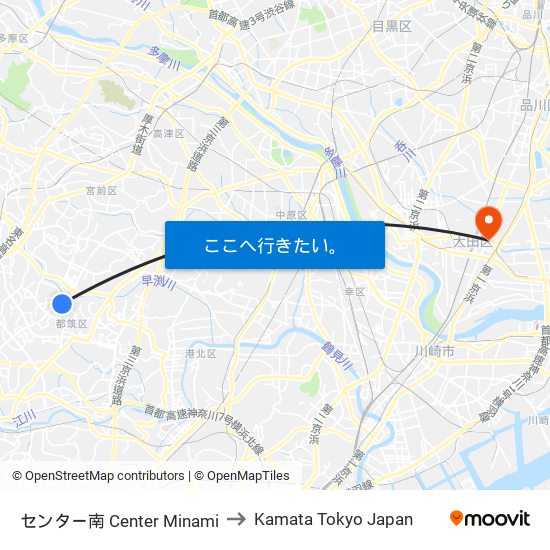 センター南 Center Minami to Kamata Tokyo Japan map