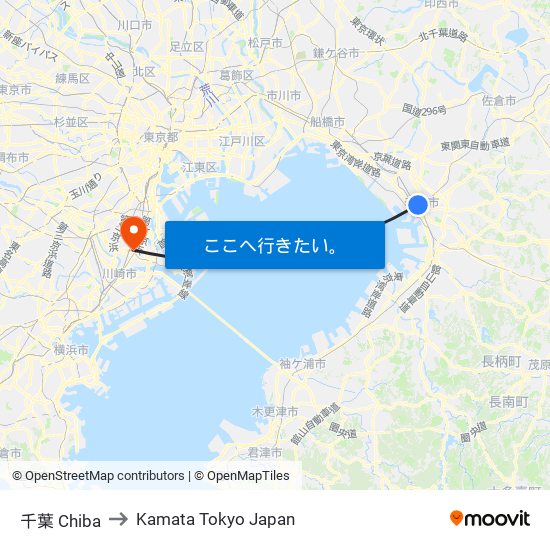 千葉 Chiba to Kamata Tokyo Japan map