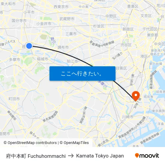府中本町 Fuchuhommachi to Kamata Tokyo Japan map