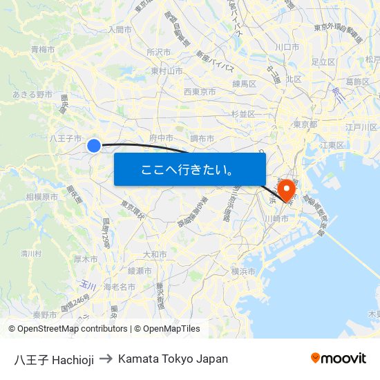 八王子 Hachioji to Kamata Tokyo Japan map