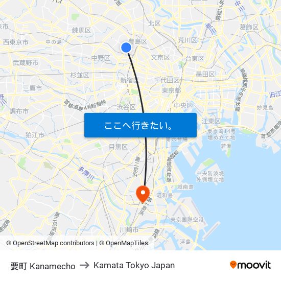 要町 Kanamecho to Kamata Tokyo Japan map