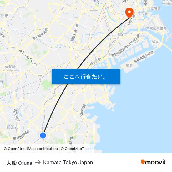 大船 Ofuna to Kamata Tokyo Japan map