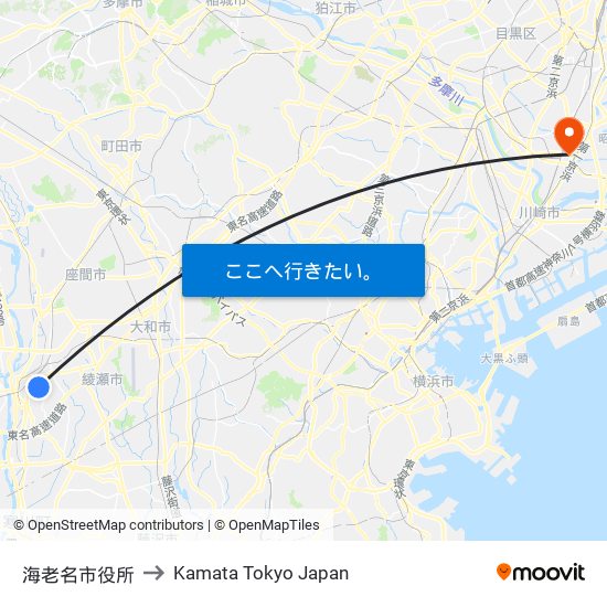 海老名市役所 to Kamata Tokyo Japan map