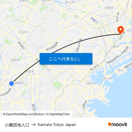 小園団地入口 to Kamata Tokyo Japan map