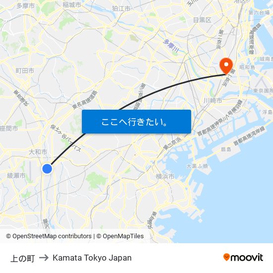 上の町 to Kamata Tokyo Japan map