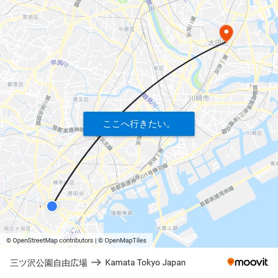 三ツ沢公園自由広場 to Kamata Tokyo Japan map