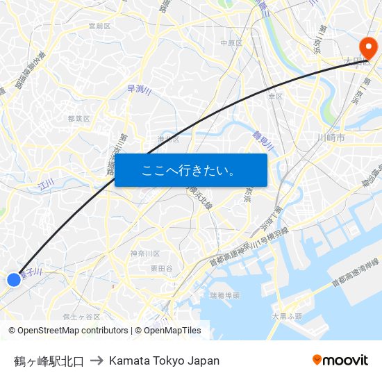 鶴ヶ峰駅北口 to Kamata Tokyo Japan map