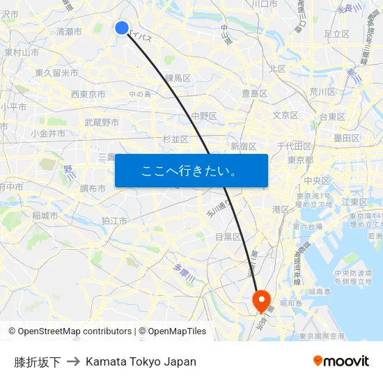 膝折坂下 to Kamata Tokyo Japan map