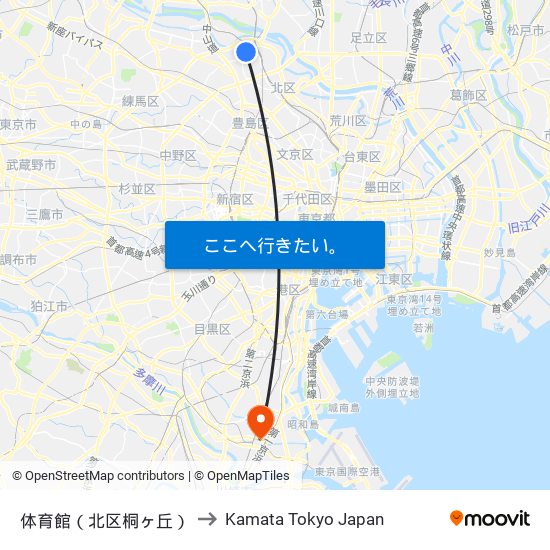 体育館（北区桐ヶ丘） to Kamata Tokyo Japan map