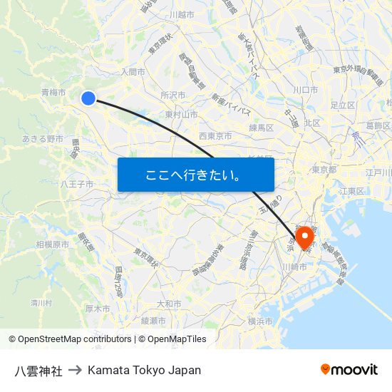 八雲神社 to Kamata Tokyo Japan map