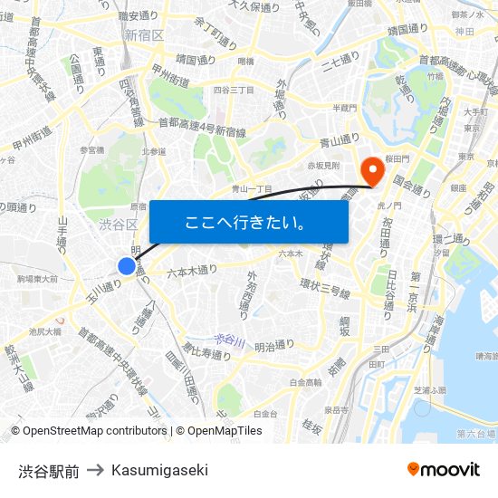 渋谷駅前 to Kasumigaseki map