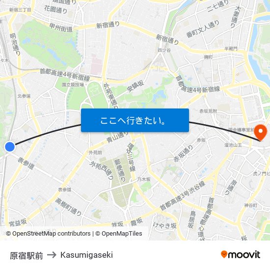 原宿駅前 to Kasumigaseki map