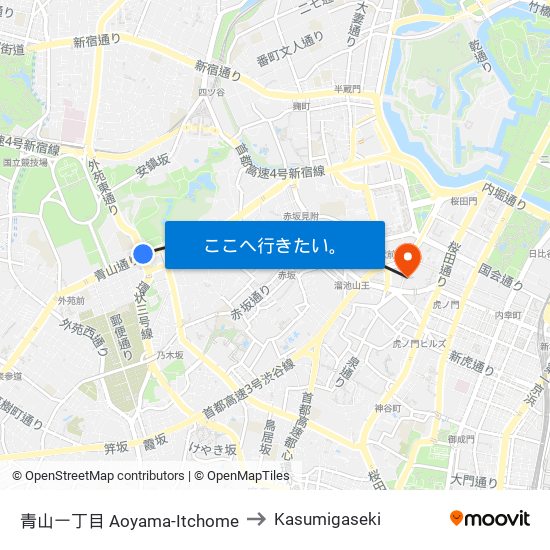 青山一丁目 Aoyama-Itchome to Kasumigaseki map