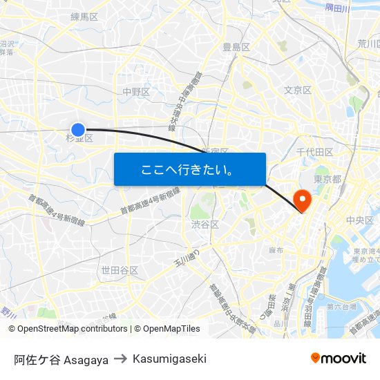 阿佐ケ谷 Asagaya to Kasumigaseki map