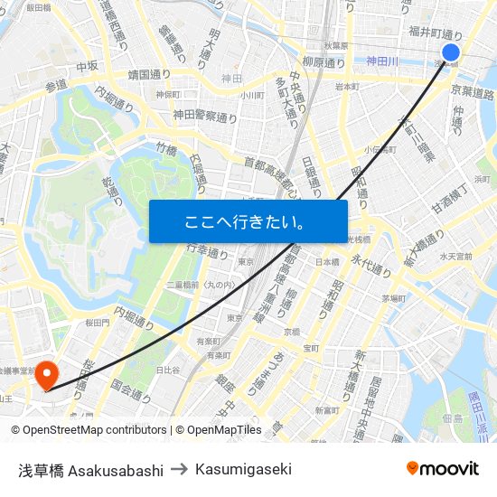 浅草橋 Asakusabashi to Kasumigaseki map