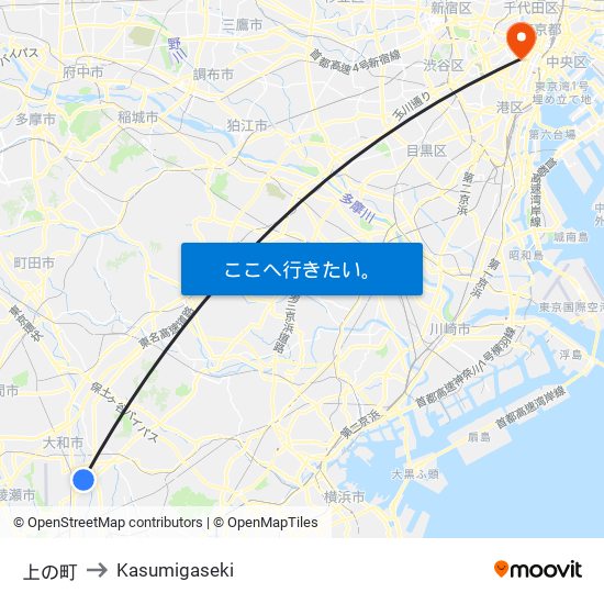 上の町 to Kasumigaseki map