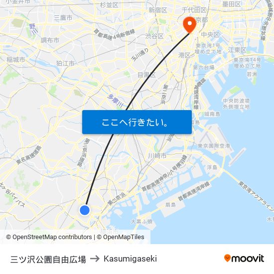 三ツ沢公園自由広場 to Kasumigaseki map