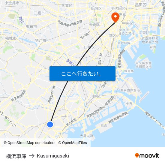 横浜車庫 to Kasumigaseki map