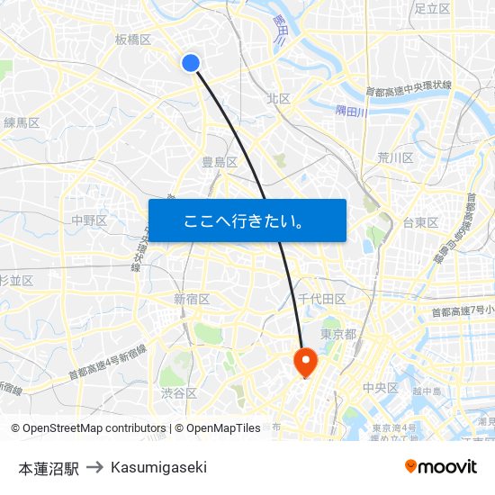 本蓮沼駅 to Kasumigaseki map