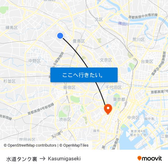 水道タンク裏 to Kasumigaseki map