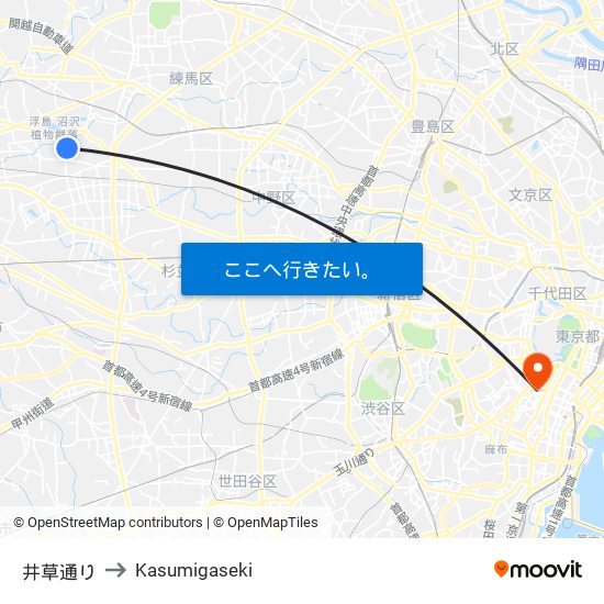 井草通り to Kasumigaseki map