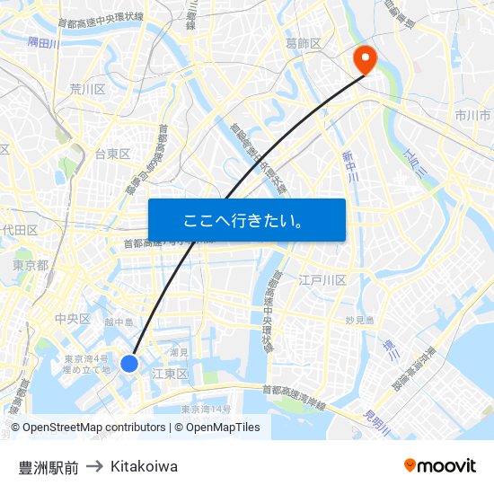 豊洲駅前 to Kitakoiwa map