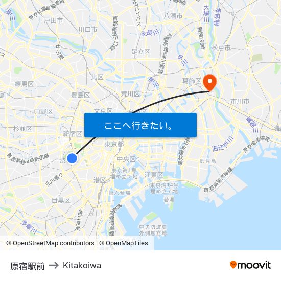 原宿駅前 to Kitakoiwa map