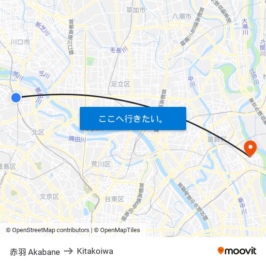 赤羽 Akabane to Kitakoiwa map