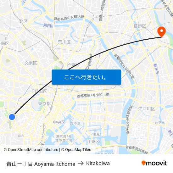 青山一丁目 Aoyama-Itchome to Kitakoiwa map