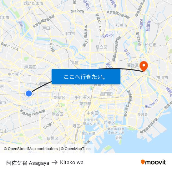 阿佐ケ谷 Asagaya to Kitakoiwa map