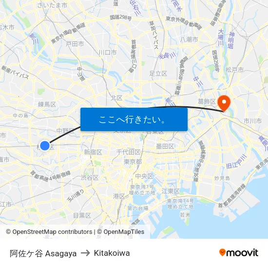 阿佐ケ谷 Asagaya to Kitakoiwa map