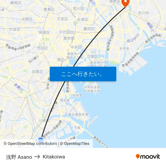 浅野 Asano to Kitakoiwa map
