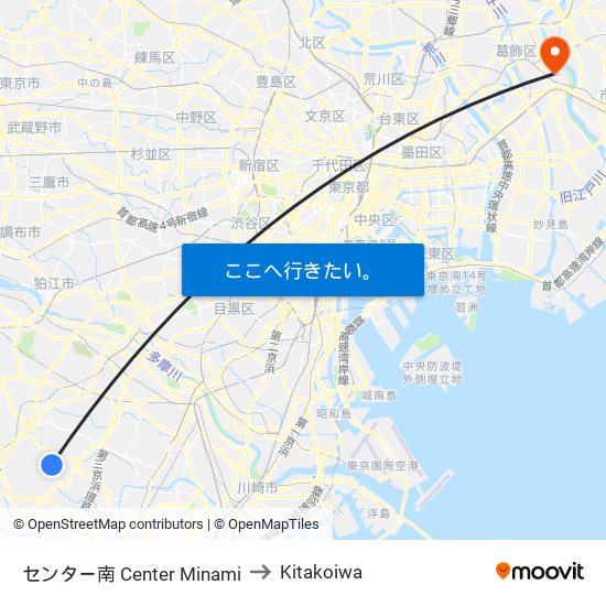 センター南 Center Minami to Kitakoiwa map