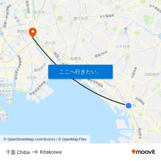 千葉 Chiba to Kitakoiwa map