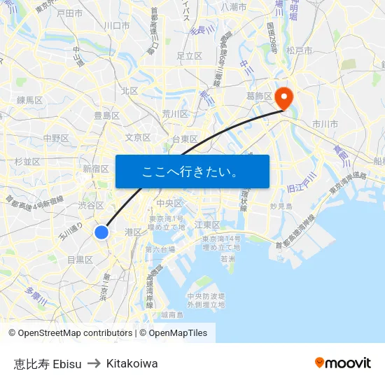 恵比寿 Ebisu to Kitakoiwa map