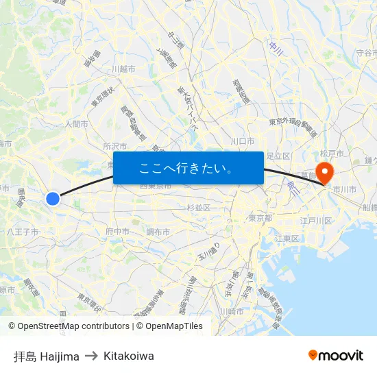 拝島 Haijima to Kitakoiwa map