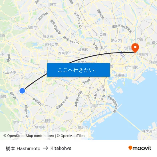 橋本 Hashimoto to Kitakoiwa map