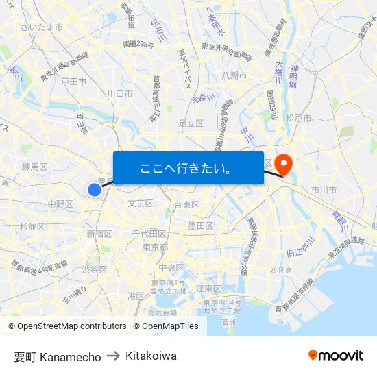 要町 Kanamecho to Kitakoiwa map