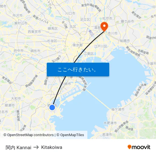 関内 Kannai to Kitakoiwa map