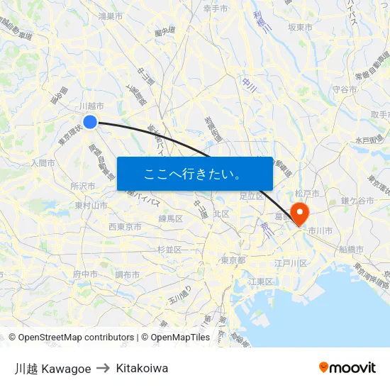川越 Kawagoe to Kitakoiwa map