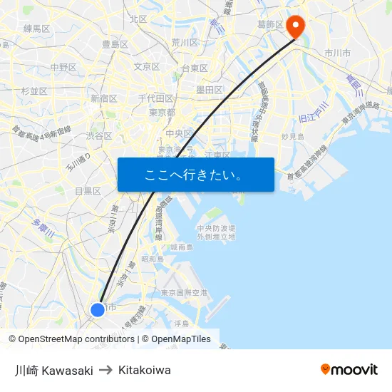 川崎 Kawasaki to Kitakoiwa map