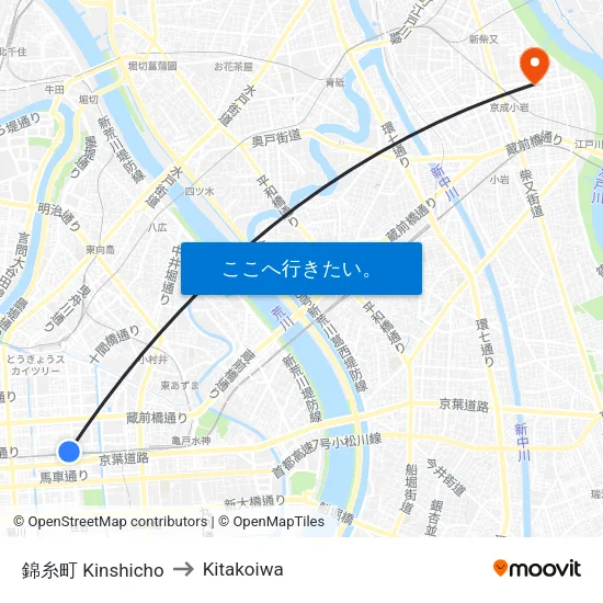 錦糸町 Kinshicho to Kitakoiwa map