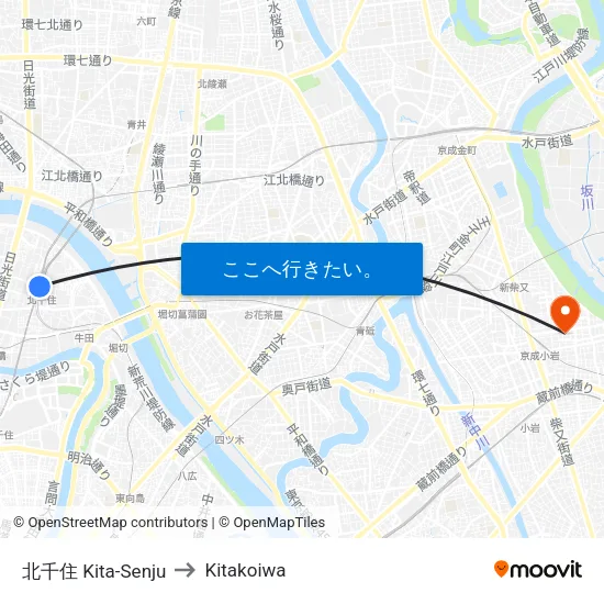 北千住 Kita-Senju to Kitakoiwa map