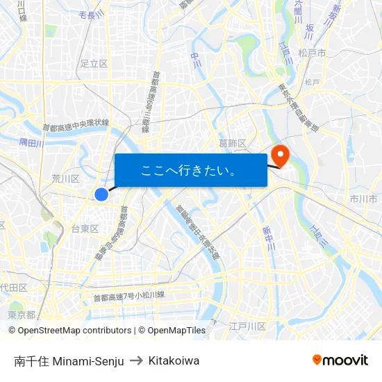 南千住 Minami-Senju to Kitakoiwa map