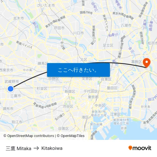 三鷹 Mitaka to Kitakoiwa map