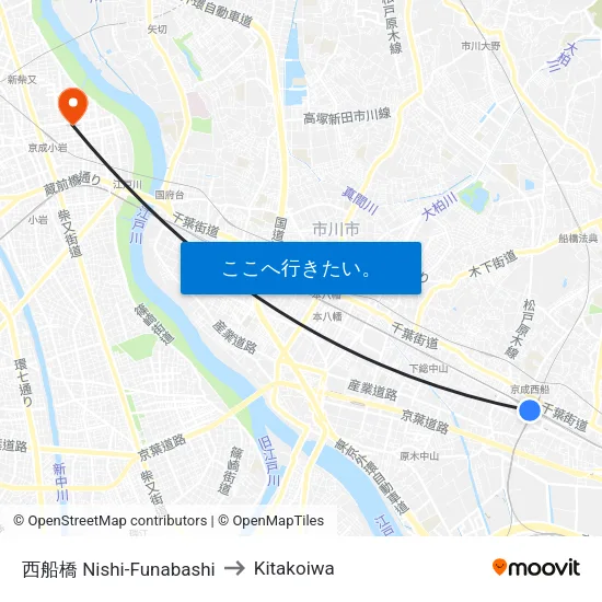 西船橋 Nishi-Funabashi to Kitakoiwa map