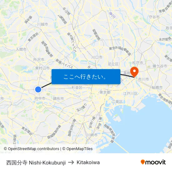 西国分寺 Nishi-Kokubunji to Kitakoiwa map